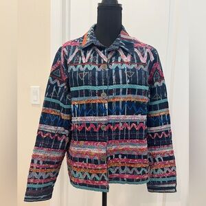 Chico's Scrap Art Fabric Jean Jacket